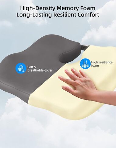 وسادة كرسي مكتب مطورة لتخفيف آلام عرق النسا والورك، وسادة العصعص شديدة الكثافة بتصميم مريح، وسادة مقعد لكرسي المكتب والسيارة والكرسي المتحرك - راحة طوال اليوم (أسود) in Kuwait