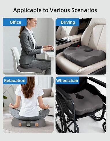 وسادة كرسي مكتب مطورة لتخفيف آلام عرق النسا والورك، وسادة العصعص شديدة الكثافة بتصميم مريح، وسادة مقعد لكرسي المكتب والسيارة والكرسي المتحرك - راحة طوال اليوم (أسود) in Kuwait