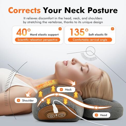 3-in-1 Neck Massager Pillow, Pillow Massage Neck Hump for Shoulder Pain, Deep Tissue Pain Relief, with Heating and Traction Function, Rechargeable Hump Corrector in Saudi Arabia