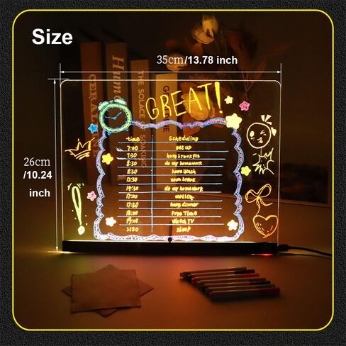 Light Up Drawing Board for Kids, 14" x 10" Acrylic Lumiboard with 7 Color Markers and 2 Soft Cloth, Adapter Included, Busy Board with LED Light, Home&Office Festival Christmas Gifts in Saudi Arabia