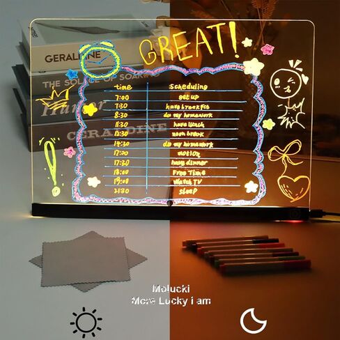 Light Up Drawing Board for Kids, 14" x 10" Acrylic Lumiboard with 7 Color Markers and 2 Soft Cloth, Adapter Included, Busy Board with LED Light, Home&Office Festival Christmas Gifts in Saudi Arabia