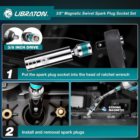 LIBRATON 8 قطع 3/8 بوصة دكتور. مجموعة مقبس قابس الإشعال المغناطيسي، تتضمن فجوة وشريط تمديد، جدار رفيع برأس دوار (5/8 بوصة 9/16 بوصة 14 مم 16 مم)، 6 و12 نقطة لإصلاح السيارات بالشاحنات النارية، ث/4 بوصة، 6 بوصة، 10 بوصة، CR-V in Kuwait