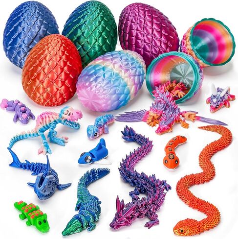 Tboline 6 Pack 3D Print Dragon Eggs ، Bump Egge مع تنين مفصلي مرن في الداخل ، Toy Cool Animals Toy Toy For Boys Girls Year 4-6 5-7 8-12 ، Hishaf Birthday Gift (6Pack-A) in Kuwait