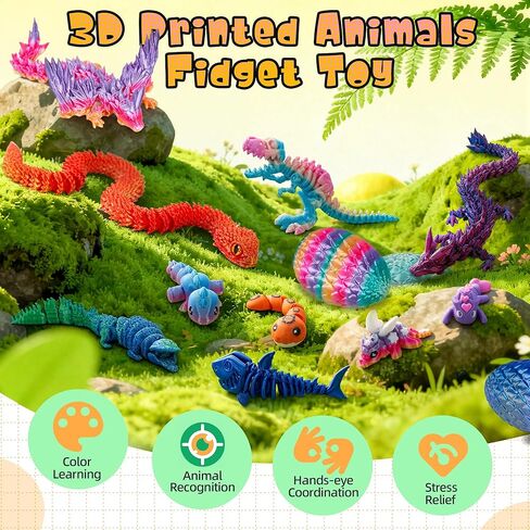 Tboline 6 Pack 3D Print Dragon Eggs ، Bump Egge مع تنين مفصلي مرن في الداخل ، Toy Cool Animals Toy Toy For Boys Girls Year 4-6 5-7 8-12 ، Hishaf Birthday Gift (6Pack-A) in Kuwait