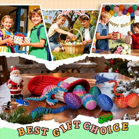 Tboline 6 Pack 3D Print Dragon Eggs ، Bump Egge مع تنين مفصلي مرن في الداخل ، Toy Cool Animals Toy Toy For Boys Girls Year 4-6 5-7 8-12 ، Hishaf Birthday Gift (6Pack-A) in Kuwait