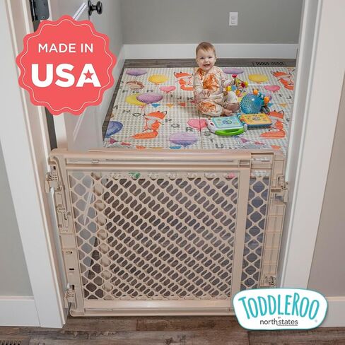 Toddleroo by North States Baby Gate for Stairs: Stairway Secure Gate. Fits Openings 27"-41" Wide. Safety Latch, Hardware Mount. Child Gates for Doorways. Made in USA. (27" Tall, Soft White) in Kuwait