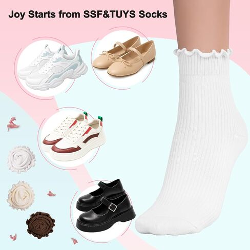 SSF&TUYS Women's Ruffle Ankle Socks – 6 Pairs Soft Cotton, Cute Frilly Trim, Breathable and Comfy for Everyday Wear in Saudi Arabia