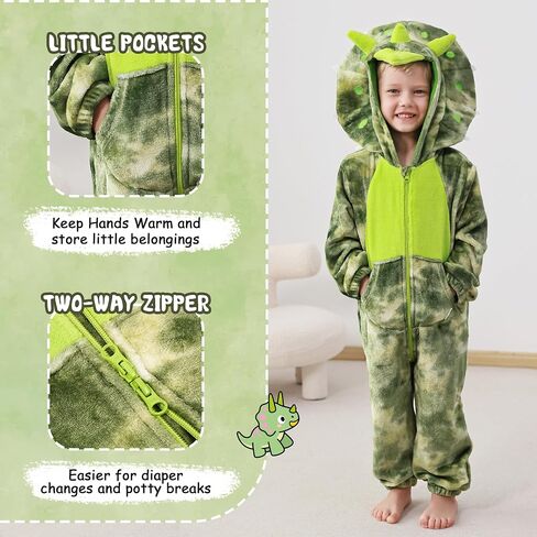 LOLANTA Boys' Girls' Bodysuits Costume Fleece Dinosaur Jumpsuit One-Piece Kids Holiday Halloween Birthday Gift in Saudi Arabia