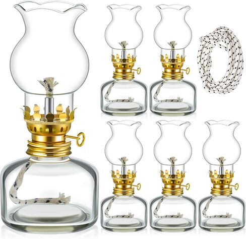 Set of 6 Vintage Glass Kerosene Lamp Rustic Oil Lamp Lantern Chamber Oil Lamps Clear Kerosene Lamp Hurricane Lamp with 6.6 ft Extra Wick for Indoor Use Lighting Decor Emergency (Heart Style) in Kuwait