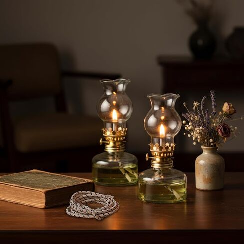 Set of 6 Vintage Glass Kerosene Lamp Rustic Oil Lamp Lantern Chamber Oil Lamps Clear Kerosene Lamp Hurricane Lamp with 6.6 ft Extra Wick for Indoor Use Lighting Decor Emergency (Heart Style) in Kuwait