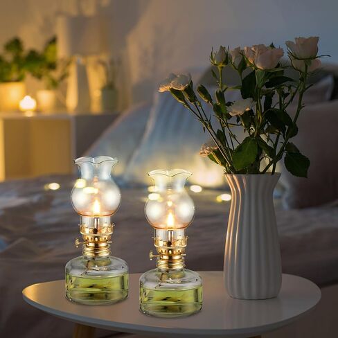 Set of 6 Vintage Glass Kerosene Lamp Rustic Oil Lamp Lantern Chamber Oil Lamps Clear Kerosene Lamp Hurricane Lamp with 6.6 ft Extra Wick for Indoor Use Lighting Decor Emergency (Heart Style) in Kuwait