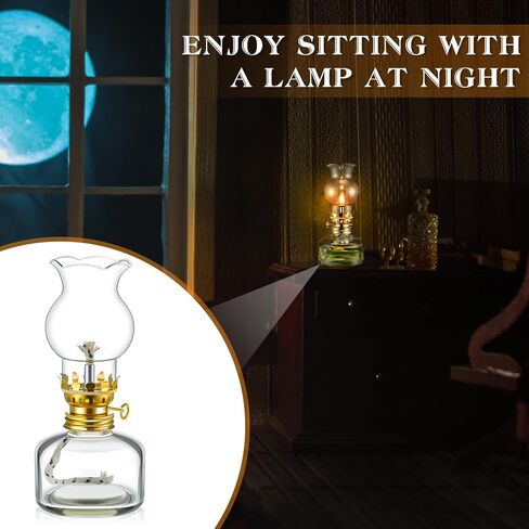 Set of 6 Vintage Glass Kerosene Lamp Rustic Oil Lamp Lantern Chamber Oil Lamps Clear Kerosene Lamp Hurricane Lamp with 6.6 ft Extra Wick for Indoor Use Lighting Decor Emergency (Heart Style) in Kuwait