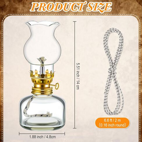 Set of 6 Vintage Glass Kerosene Lamp Rustic Oil Lamp Lantern Chamber Oil Lamps Clear Kerosene Lamp Hurricane Lamp with 6.6 ft Extra Wick for Indoor Use Lighting Decor Emergency (Heart Style) in Kuwait