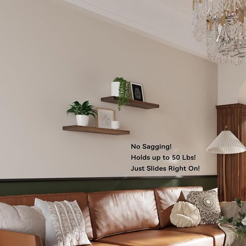 BGMG Floating Shelves 16 inch Long, Distressed,Wide Rustic Wooden Wall Shelves for Bathroom Living Room Bedroom Kitchen Farmhouse Set of 2-16x6.7x1.25 inch-Distressed Walnut in Kuwait