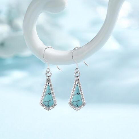 Turquoise Dangle Earrings 925 Sterling Silver Bohemian Fashion Handcrafted Natural Earrings Turquoise Jewelry Gift For Women in Saudi Arabia
