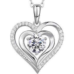 Heart Pendant Necklace, White Gold with Sterling Silver Underlay 1 Carat Moissanite, with Jewelry Box, Birthday Gift for Wife, Anniversary Present for Wife Women, Wedding Girlfriend, Fiancé in Saudi Arabia