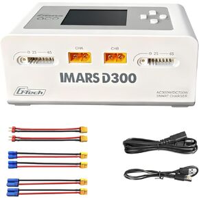 شاحن بطارية ليبو، شاحن Gens Ace IMARS D300 G-Tech Series شاحن توازن ليبو مزدوج ذكي 16A AC 300W DC 700W (350W*2) شاحن بطارية RC لبطاريات Lipo 1s~6s Life NiCd MH LiHV (أبيض) in Kuwait
