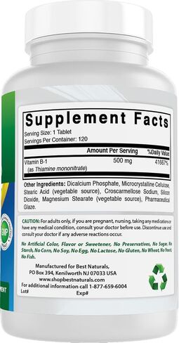 Best Naturals Vitamin B1 as Thiamine Mononitrate 500 mg 120 Tablets (120 Count (Pack of 1)) in Saudi Arabia