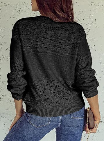 SHEWIN Womens Sweaters Casual Long Sleeve V Neck Lightweight Crochet Pullover Sweater Tops in Kuwait