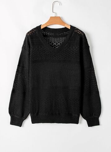 SHEWIN Womens Sweaters Casual Long Sleeve V Neck Lightweight Crochet Pullover Sweater Tops in Kuwait