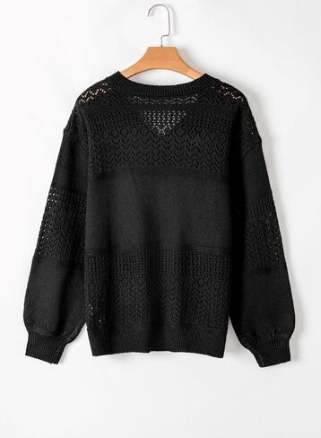 SHEWIN Womens Sweaters Casual Long Sleeve V Neck Lightweight Crochet Pullover Sweater Tops in Kuwait