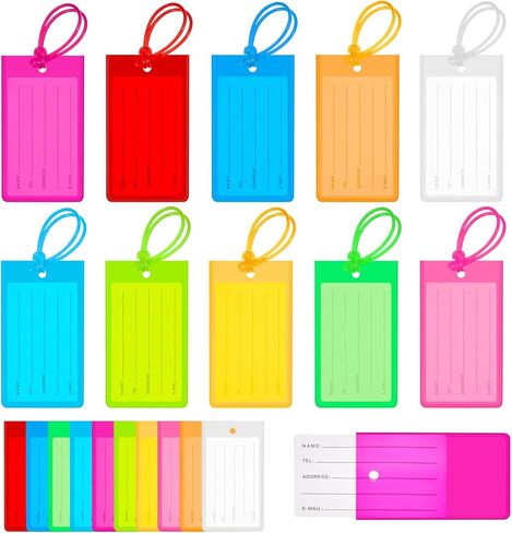 100 Pcs Plastic Luggage Tags Assorted Name Identification Labels Set Flexible Suitcase Tags for Travel Cruise Baggage, 10 Colors in Kuwait