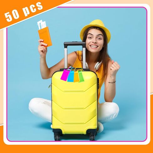 100 Pcs Plastic Luggage Tags Assorted Name Identification Labels Set Flexible Suitcase Tags for Travel Cruise Baggage, 10 Colors in Kuwait