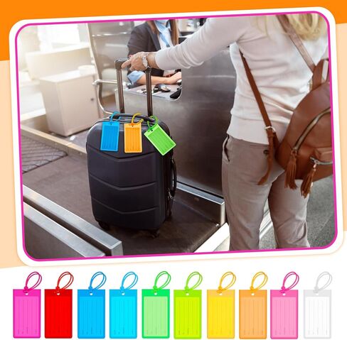 100 Pcs Plastic Luggage Tags Assorted Name Identification Labels Set Flexible Suitcase Tags for Travel Cruise Baggage, 10 Colors in Kuwait