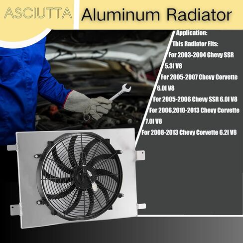 3 صف مشعاع ألومنيوم كفن مروحة ل تشيفي كورفيت SSR C6 5.3L 6.0L 6.2l 7.0L 2003-2013 2004 2005 2006 2007 2008 2009 2010 2011 2012 in Saudi Arabia