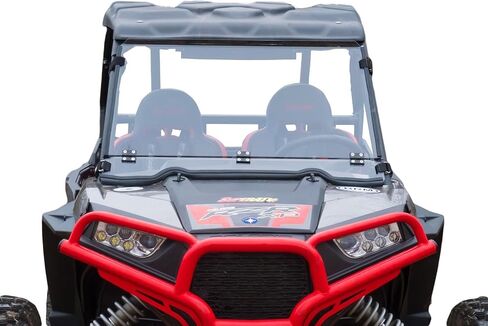 SuperATV مقاوم للخدش قابل للطي/الطي لأسفل 2 في 1 للزجاج الأمامي لـ Polaris RZR 900، S 900، 4 900، مصنوع من البولي كربونات بسمك 1/4 بوصة أقوى 250 مرة من الزجاج، مطلي بالصلب، صنع في الولايات المتحدة الأمريكية in Saudi Arabia