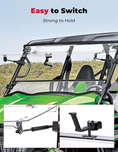 الزجاج الأمامي القابل للطي 3 في 1 من KEMIMOTO متوافق مع 2016+ Kawasaki Teryx 800، Teryx 4 800، 2021+ Teryx S، Teryx 4 S، مقاوم للخدش شديد التحمل، مضبوط على الإغلاق أو التهوية أو الفتح، رؤية واضحة in Kuwait