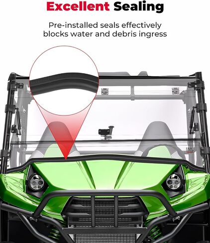الزجاج الأمامي القابل للطي 3 في 1 من KEMIMOTO متوافق مع 2016+ Kawasaki Teryx 800، Teryx 4 800، 2021+ Teryx S، Teryx 4 S، مقاوم للخدش شديد التحمل، مضبوط على الإغلاق أو التهوية أو الفتح، رؤية واضحة in Kuwait