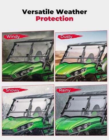 الزجاج الأمامي القابل للطي 3 في 1 من KEMIMOTO متوافق مع 2016+ Kawasaki Teryx 800، Teryx 4 800، 2021+ Teryx S، Teryx 4 S، مقاوم للخدش شديد التحمل، مضبوط على الإغلاق أو التهوية أو الفتح، رؤية واضحة in Kuwait