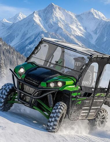 الزجاج الأمامي القابل للطي 3 في 1 من KEMIMOTO متوافق مع 2016+ Kawasaki Teryx 800، Teryx 4 800، 2021+ Teryx S، Teryx 4 S، مقاوم للخدش شديد التحمل، مضبوط على الإغلاق أو التهوية أو الفتح، رؤية واضحة in Kuwait