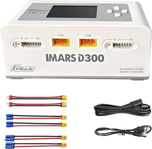 شاحن بطارية ليبو، شاحن Gens Ace IMARS D300 G-Tech Series شاحن توازن ليبو مزدوج ذكي 16A AC 300W DC 700W (350W*2) شاحن بطارية RC لبطاريات Lipo 1s~6s Life NiCd MH LiHV (أبيض) in Kuwait