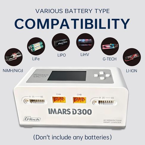 شاحن بطارية ليبو، شاحن Gens Ace IMARS D300 G-Tech Series شاحن توازن ليبو مزدوج ذكي 16A AC 300W DC 700W (350W*2) شاحن بطارية RC لبطاريات Lipo 1s~6s Life NiCd MH LiHV (أبيض) in Kuwait