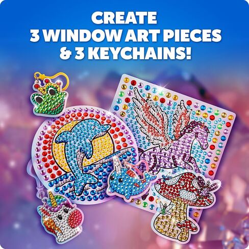 Blue Marble Ultimate Diamond Painting Kit for Kids – 6 Craft Activities with 1500+ Gems, Make 3 Window Art Pieces & 3 Keychains, Includes Applicator Pens, Gem Trays & Stencils, Kids Crafts in Saudi Arabia