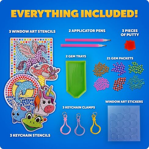 Blue Marble Ultimate Diamond Painting Kit for Kids – 6 Craft Activities with 1500+ Gems, Make 3 Window Art Pieces & 3 Keychains, Includes Applicator Pens, Gem Trays & Stencils, Kids Crafts in Saudi Arabia