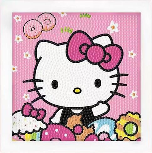 مجموعات الرسم الفني الماسي من Hupalun للأطفال، Kitty Diamond Art للأطفال الذين تتراوح أعمارهم بين 4-8-12 عامًا، مجموعة Hello Kitty Gem Kit Crafts للمبتدئين مع إطار لديكور جدار المنزل كهدية (7x7 بوصة) in Kuwait