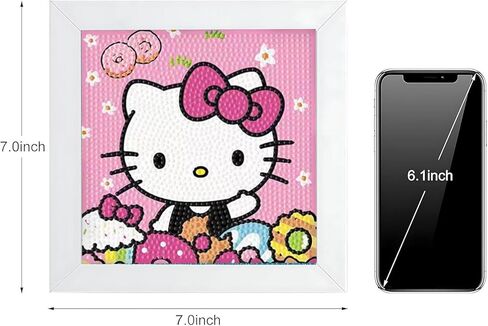مجموعات الرسم الفني الماسي من Hupalun للأطفال، Kitty Diamond Art للأطفال الذين تتراوح أعمارهم بين 4-8-12 عامًا، مجموعة Hello Kitty Gem Kit Crafts للمبتدئين مع إطار لديكور جدار المنزل كهدية (7x7 بوصة) in Kuwait