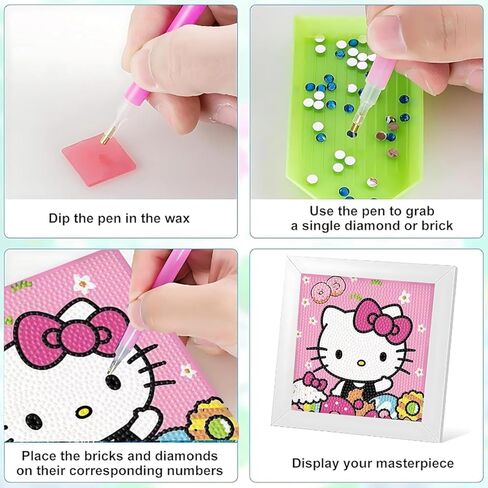 مجموعات الرسم الفني الماسي من Hupalun للأطفال، Kitty Diamond Art للأطفال الذين تتراوح أعمارهم بين 4-8-12 عامًا، مجموعة Hello Kitty Gem Kit Crafts للمبتدئين مع إطار لديكور جدار المنزل كهدية (7x7 بوصة) in Kuwait