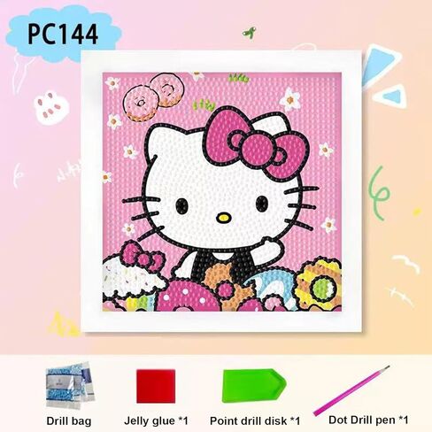 مجموعات الرسم الفني الماسي من Hupalun للأطفال، Kitty Diamond Art للأطفال الذين تتراوح أعمارهم بين 4-8-12 عامًا، مجموعة Hello Kitty Gem Kit Crafts للمبتدئين مع إطار لديكور جدار المنزل كهدية (7x7 بوصة) in Kuwait