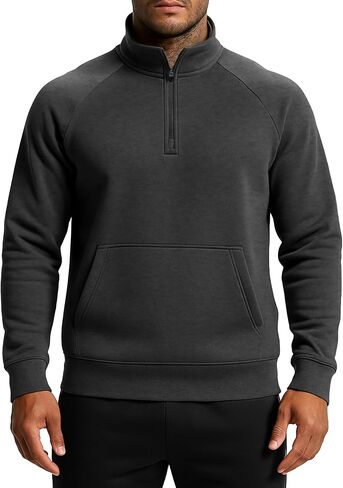Men's Quarter Zip Pullover Sweatshirts Fleece Sweatshirt Stand Collar Long Sleeve Shirt with kangaroo Pocket in Saudi Arabia