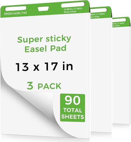 Sticky Mini Easel Pads 13 x 17 Inches, 3 Pack Anchor Chart Paper for Teachers, Self Stick Flip Chart Paper with Sticky Back for Classroom, Office, 30 Sheets/Pad (White) in Saudi Arabia