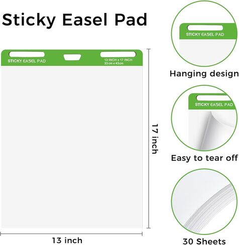 Sticky Mini Easel Pads 13 x 17 Inches, 3 Pack Anchor Chart Paper for Teachers, Self Stick Flip Chart Paper with Sticky Back for Classroom, Office, 30 Sheets/Pad (White) in Saudi Arabia