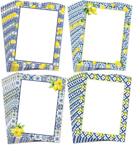 Whaline 60 Sheet Capri Lemon Stationery Paper Letterhead 4 Designs Blue Tiles Yellow Lemon Writing Paper for Spring Summer Invitation Office Printing, 8.5 x 11 Inch, Double-Sided in Saudi Arabia
