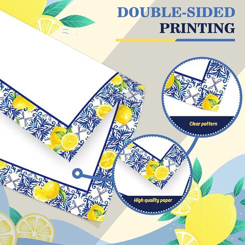 Whaline 60 Sheet Capri Lemon Stationery Paper Letterhead 4 Designs Blue Tiles Yellow Lemon Writing Paper for Spring Summer Invitation Office Printing, 8.5 x 11 Inch, Double-Sided in Saudi Arabia