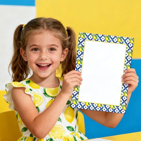 Whaline 60 Sheet Capri Lemon Stationery Paper Letterhead 4 Designs Blue Tiles Yellow Lemon Writing Paper for Spring Summer Invitation Office Printing, 8.5 x 11 Inch, Double-Sided in Saudi Arabia