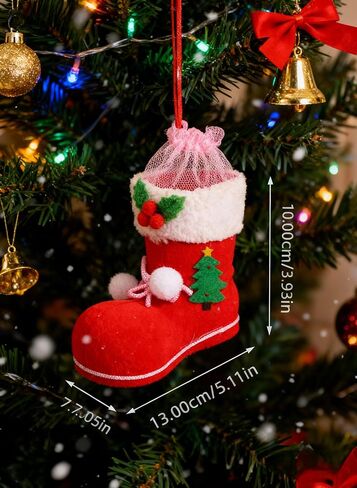 TOYANDONA 2PCS Christmas Candy Boots with Pom Pom Holiday Cnady Gift Bag Christmas Tree Ornament Christmas Stocking Mini Santa Boots for Fireplace in Saudi Arabia