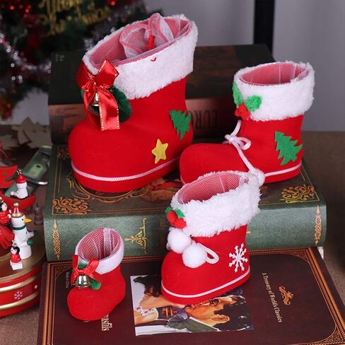 TOYANDONA 2PCS Christmas Candy Boots with Pom Pom Holiday Cnady Gift Bag Christmas Tree Ornament Christmas Stocking Mini Santa Boots for Fireplace in Saudi Arabia